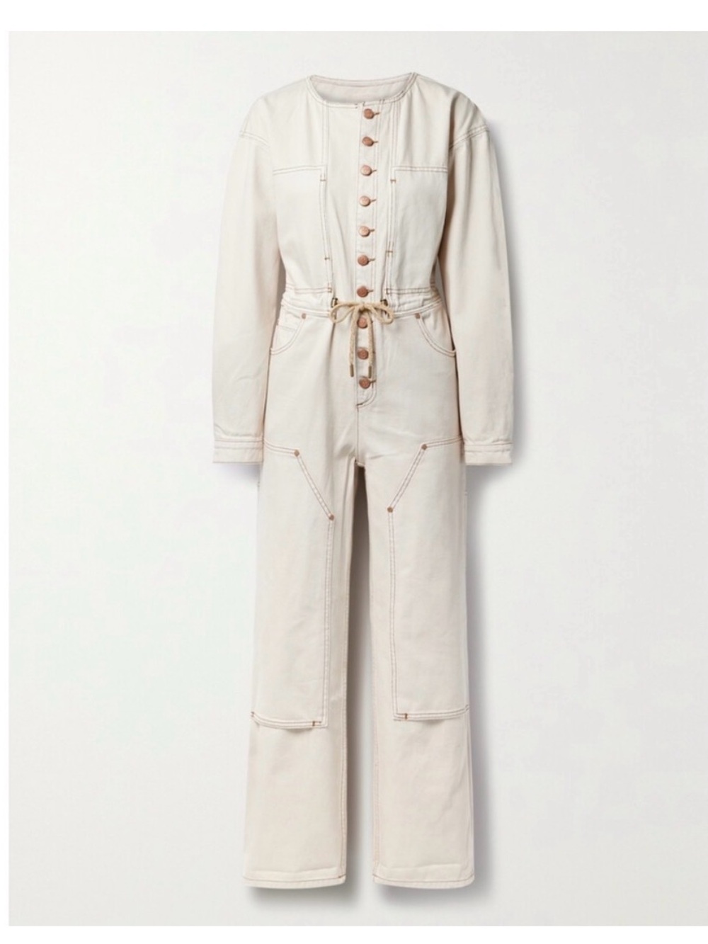 Ulla Johnson denim Stevie Cream Button-Front Utility Jumpsuit medium